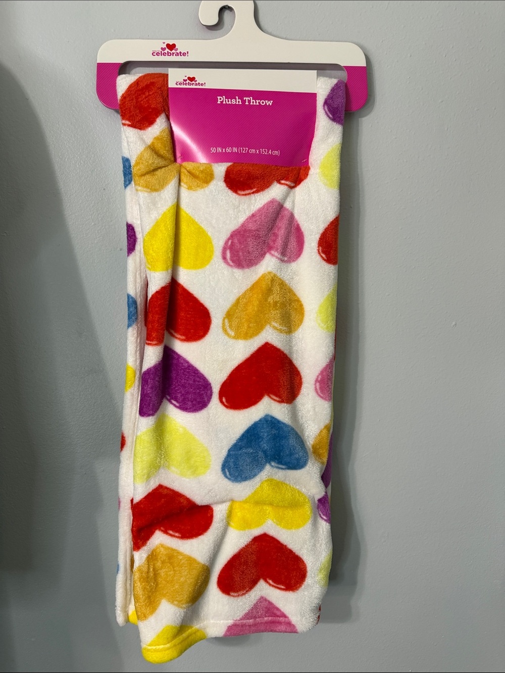 Plush Throw Blanket with Multicolor Heart Print